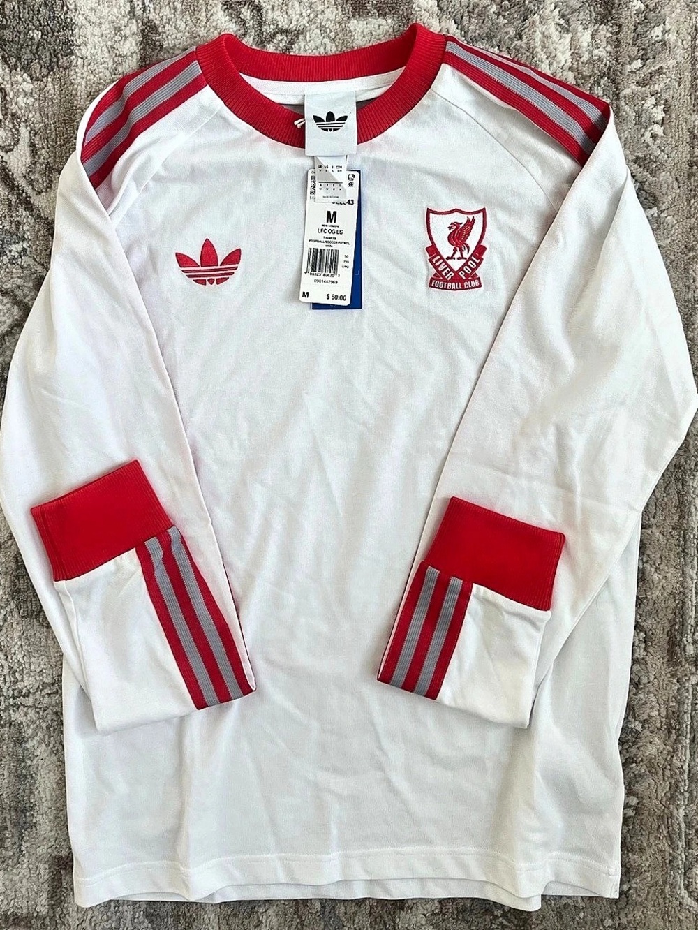 adidas Liverpool FC Football Club jersey Soccer Jersey White Red Size Medium NWT